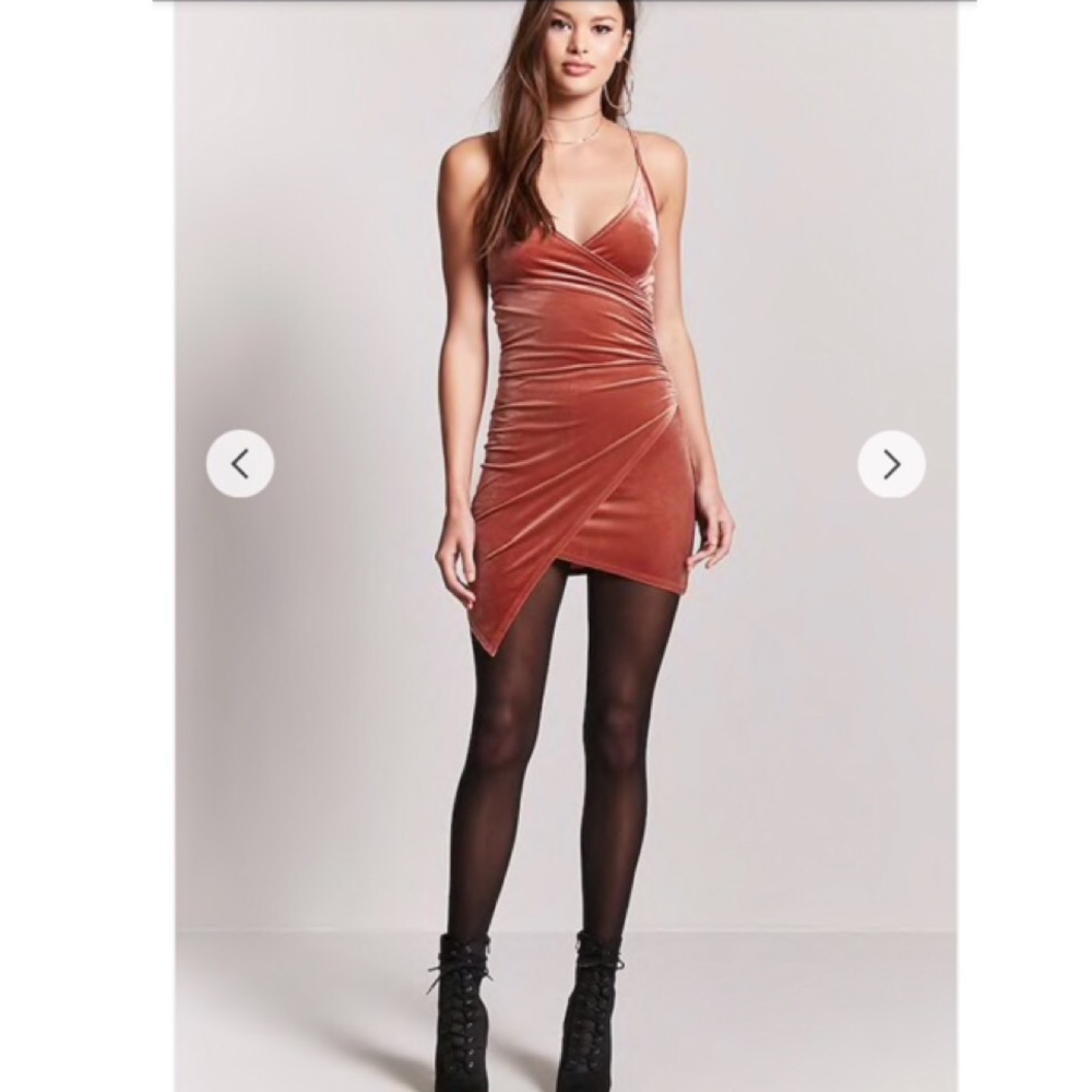 amber velvet mock wrap dress